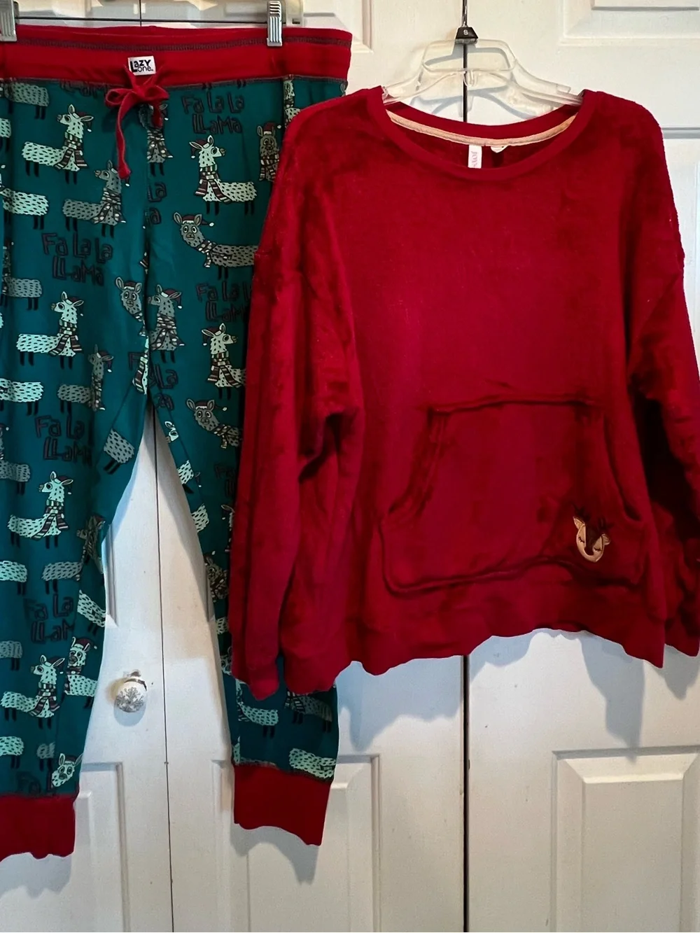 2 Pc❤️💚Llama Print Christmas Pants & Red Fleece Deer Pajama Set
